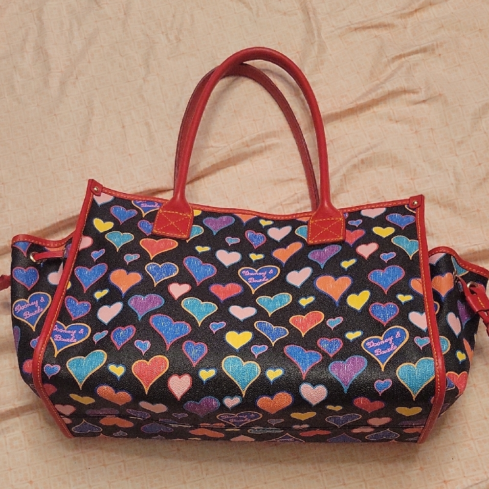 Dooney & Bourke Black Tote with Multicolor Heart Print and Red Trim - Picture 13 of 16